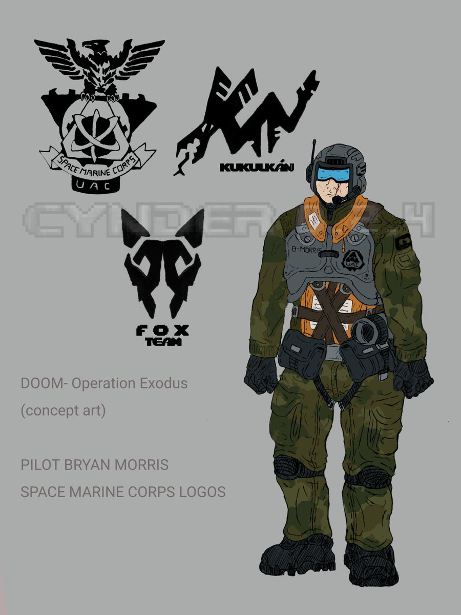 Cynder_024's tweet photo. Have some more concept artworks for the comic. Just a secondary character and some logos/insignias. I was planning to post everything along with the spaceship (Kukulkán) but I didn't have much time to complete it, rip
#DOOM #AU #OperationExodus #conceptart https://t.co/cYLXZnK50Z