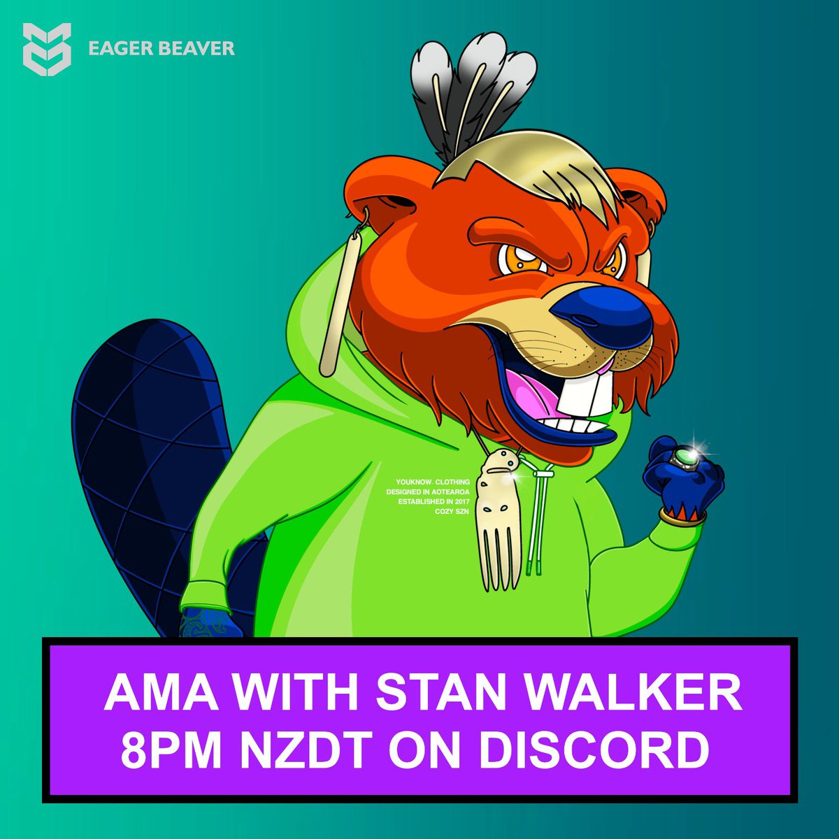 AMA with <a href="/1stanwalker/">Stan Walker</a> at 8pm in the EB discord. Link in bio #eagerbeavernft #nz