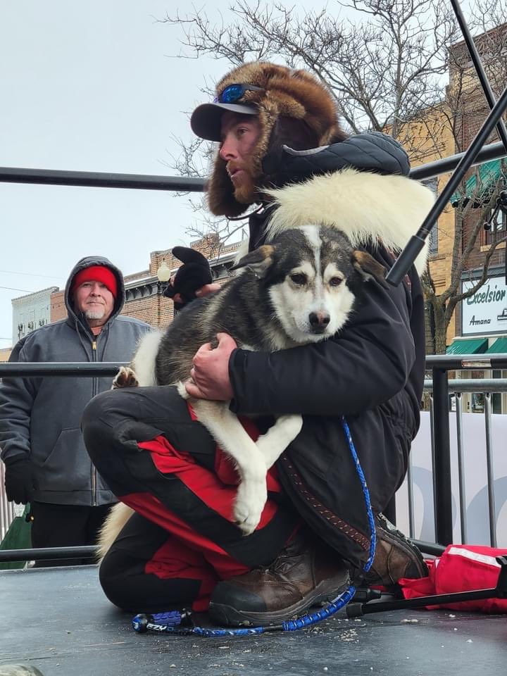 HwayJake's tweet photo. @Blair, Pépe and I were sharing the mic and discussing sleddog’s thriving lifestyle in front of tens of thousands this past weekend. Pépe spent part of the winter with us at Chilly Dogs a couple years ago… Pépe and I grew pretty close. https://t.co/ghQucNSqxO