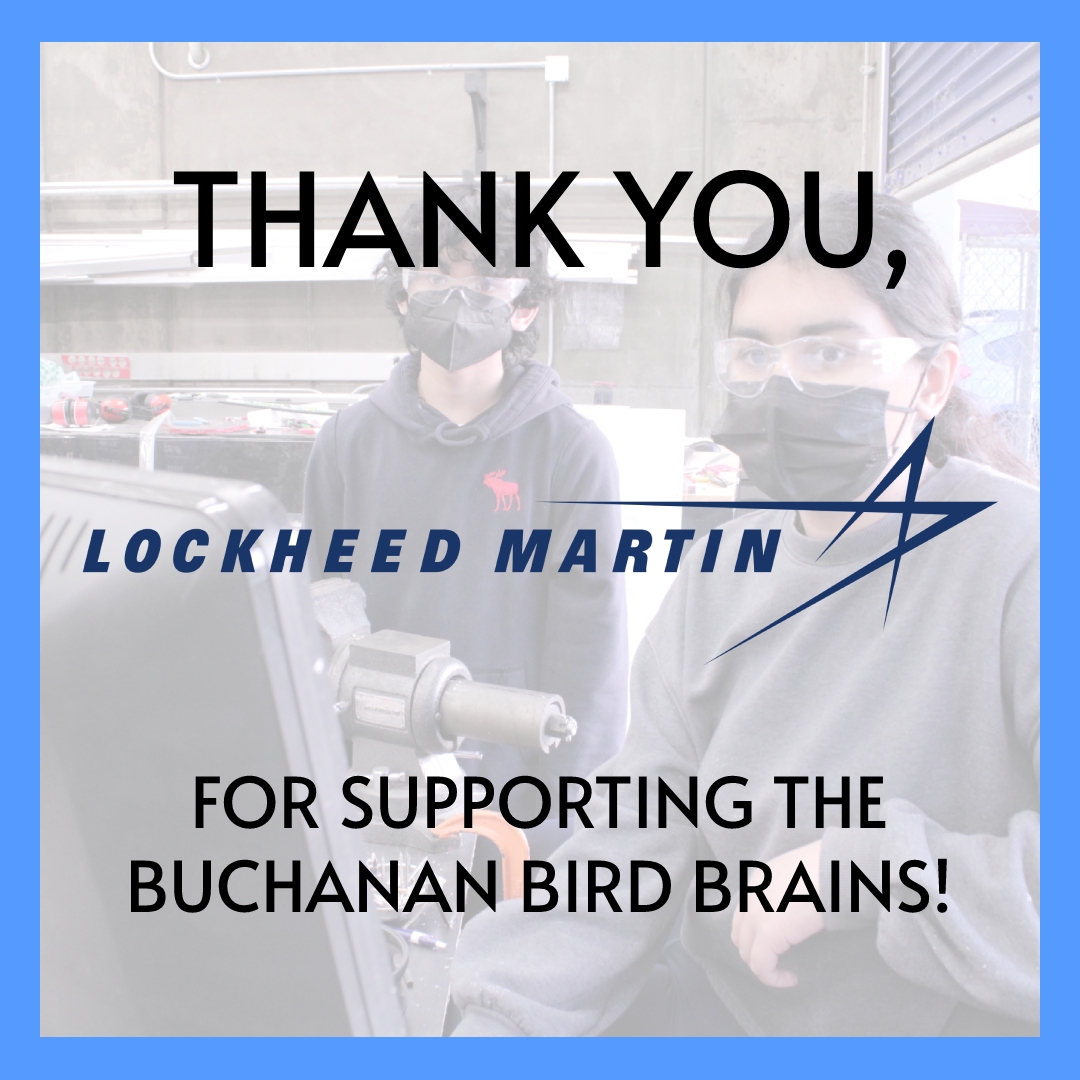 Big thank you to <a href="/LockheedMartin/">Lockheed Martin</a> for their vital contributions to Team 1671!

#buchananbirdbrains #firstrobotics #lockheedmartin