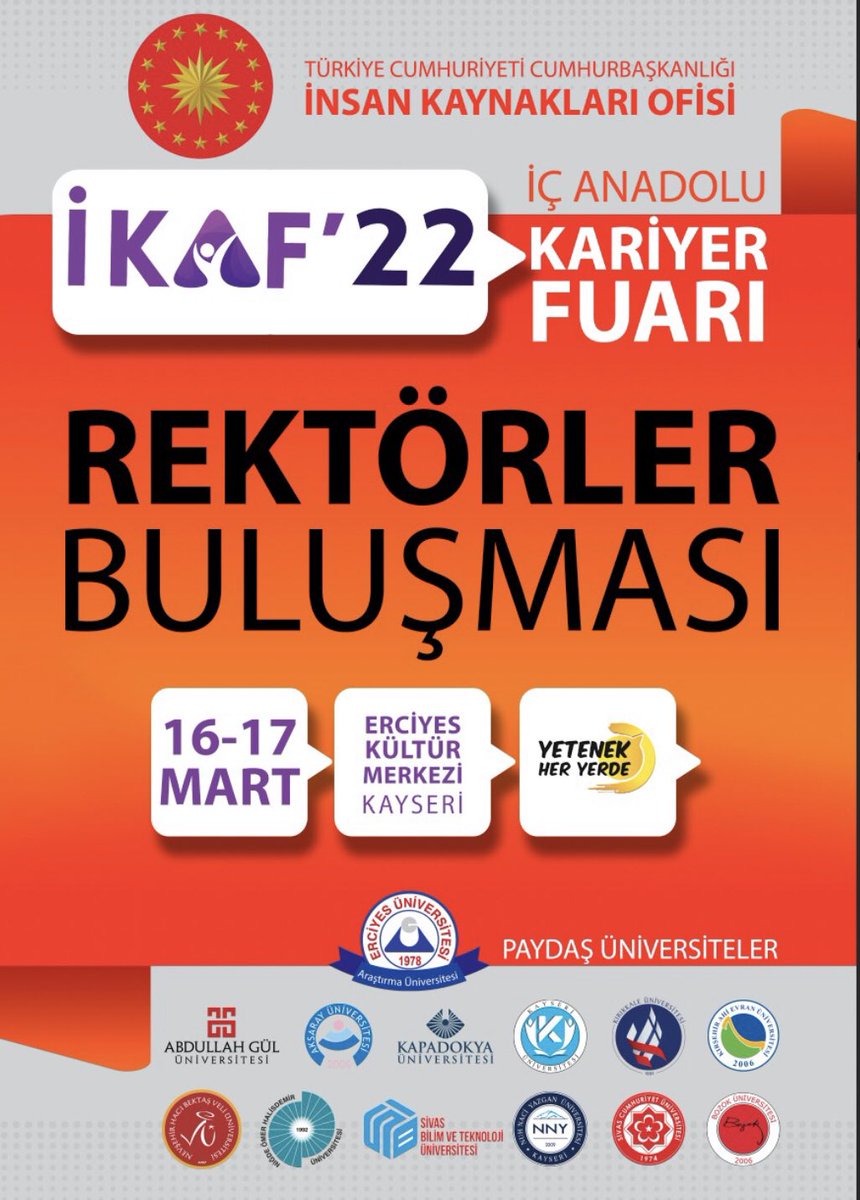 İKAF’22 etkinliği için Aksaray, Kayseri, Kırıkkale, Kırşehir, Nevşehir,Niğde, Sivas ve Yozgat illerindeki 13 paydaş üniversitenin rektör,rektör yardımcıları ve kariyer merkez müdürleri bir araya gelerek İKAF’22 hakkında gerçekleştirilen hazırlık çalışmaları konuşuldu <a href="/tccbiko/">T.C. Cumhurbaşkanlığı İnsan Kaynakları Ofisi</a>