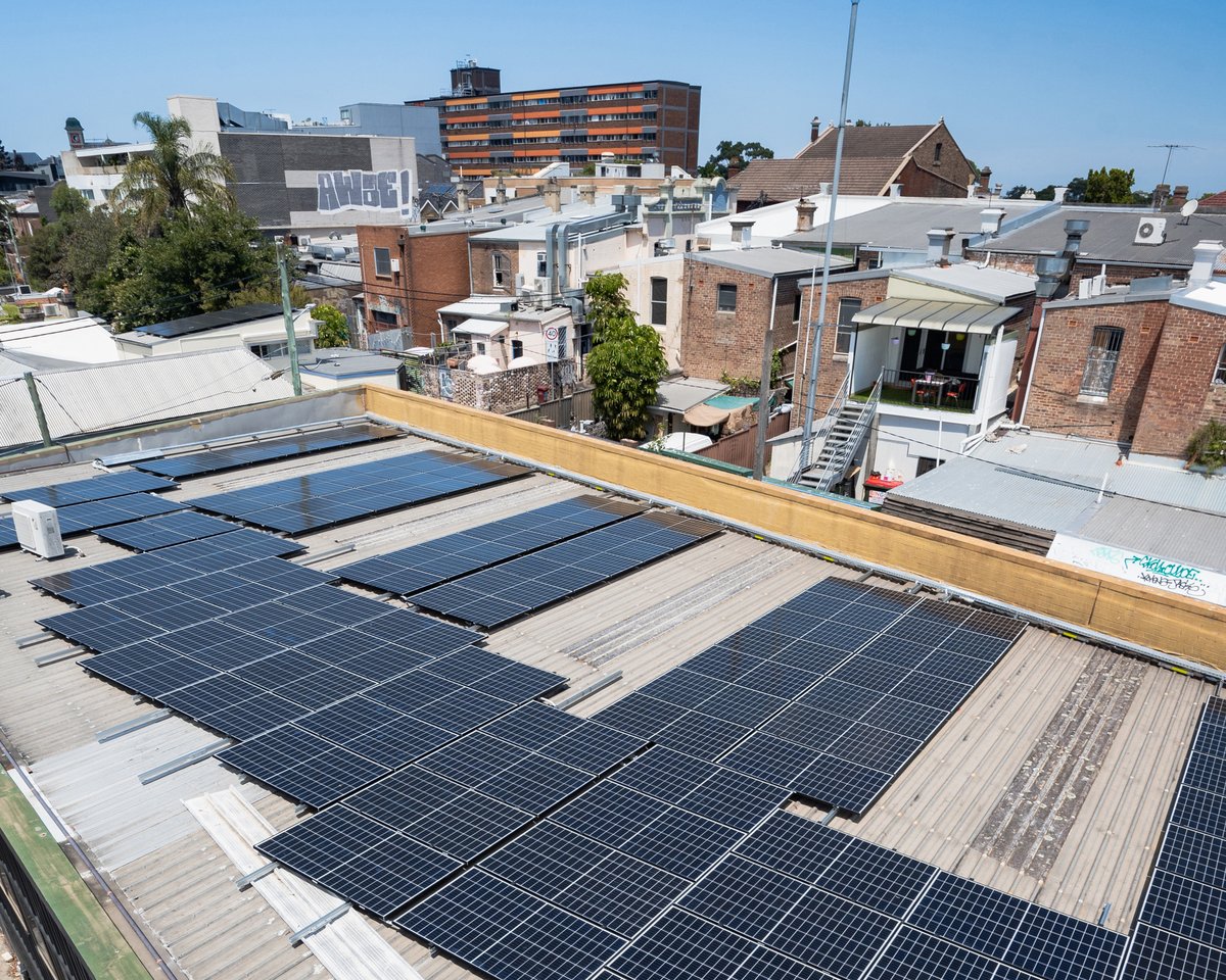 younghenrys's tweet photo. We've gone full solar! The second solar farm at our Newtown site has now been installed, thanks to you legends and our mates at @Pingala_Energy ☀️ @simonahac @mcannonbrookes #sustainablebrewing #solarpowered #greenerfutures https://t.co/QNYFVwoR3M