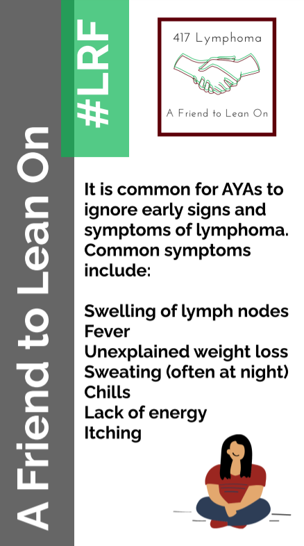 417lymphoma's tweet photo. Did you know that early lymphoma symptoms can be like common body changes of an AYA? #eraselymphoma #leanonLRF #msulrf https://t.co/S9aVeXibN9