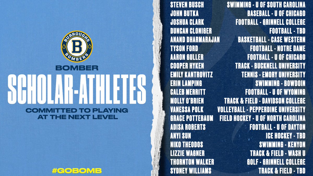 burroughssports's tweet photo. Today we celebrated the 20 senior scholar-athletes who will compete at the next level.  Congratulations to each and every one of these Bombers - we can’t wait to watch you continue to compete with honor and chase greatness! https://t.co/CWrhT6SjQj