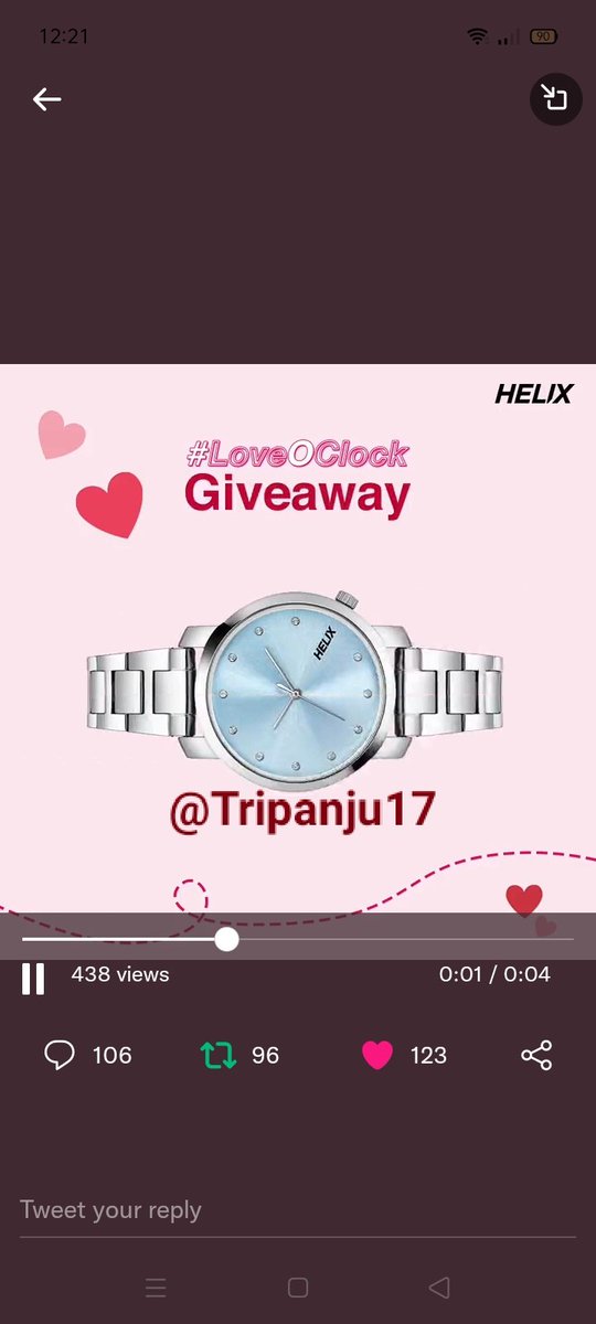 tripanju17's tweet photo. @Helix_Watches Here is my perfect screenshot ⌚❣️
#LoveOClock #ValentinesWeek #Love #SeasonOfLove #Giveaway #Contest #ParticipateNow #ValentinesDay #HelixIndia #HelixWatches #Hustle #HustleWithHelix #Watches 
Tag_ @FulSachin @Xploit_Ayush @GoldQueenie4 @Kinjal__01 @Soumyyyya @anuj121 https://t.co/sqFMiAzle6