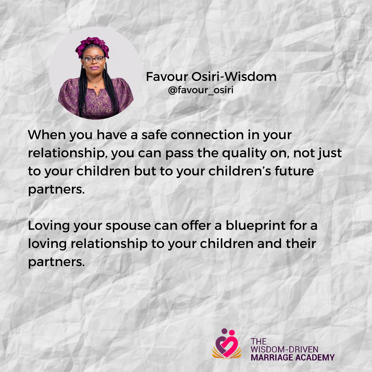 Favour_Osiri's tweet photo. Positive marital legacy can be passed on! 
Legacy is not what we do in the future but what we did yesterday, today, tomorrow and continually do in our lives. 

#wisdomdrivenmarriage 
#marriageworks❤️ https://t.co/vV9grNh1Ts