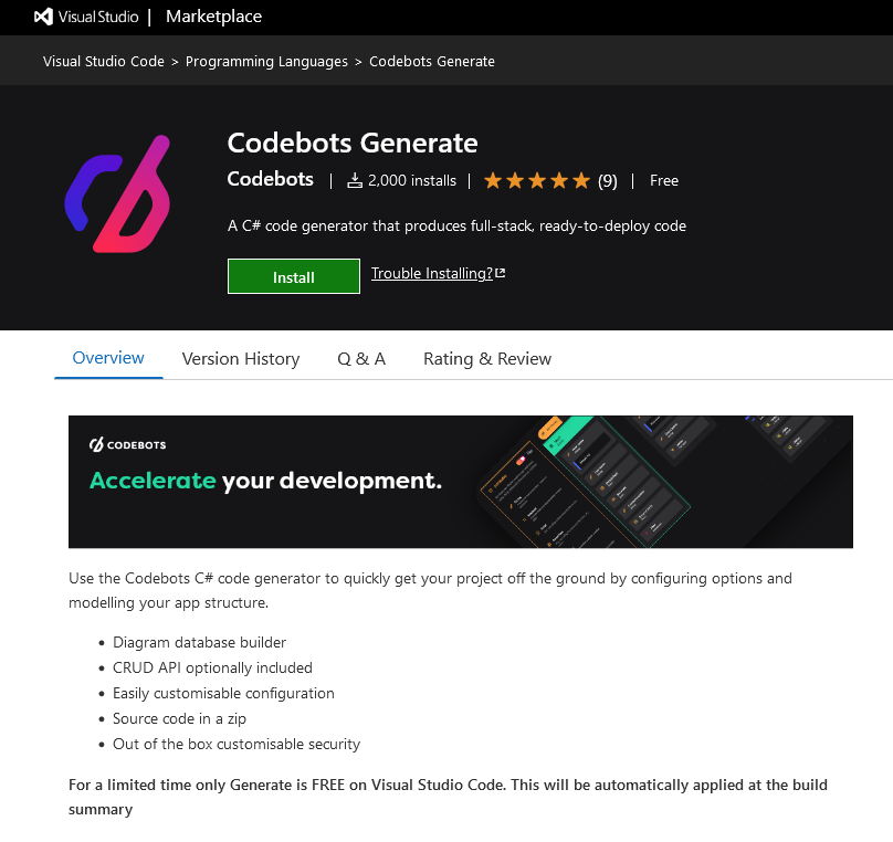 Codebots (@hellocodebots) on Twitter photo Codebots Generate has hit 2000 installs on Visual Studio <a href="/code/">Visual Studio Code</a>!
If you need a C# code generator that produces full-stack ready to deploy code then this is the tool for you: marketplace.visualstudio.com/items?itemName…
#vscode #code <a href="/msft4startups/">Microsoft for Startups</a> Codebots Generate has hit 2000 installs on Visual Studio <a href="/code/">Visual Studio Code</a>!
If you need a C# code generator that produces full-stack ready to deploy code then this is the tool for you: marketplace.visualstudio.com/items?itemName…
#vscode #code <a href="/msft4startups/">Microsoft for Startups</a>