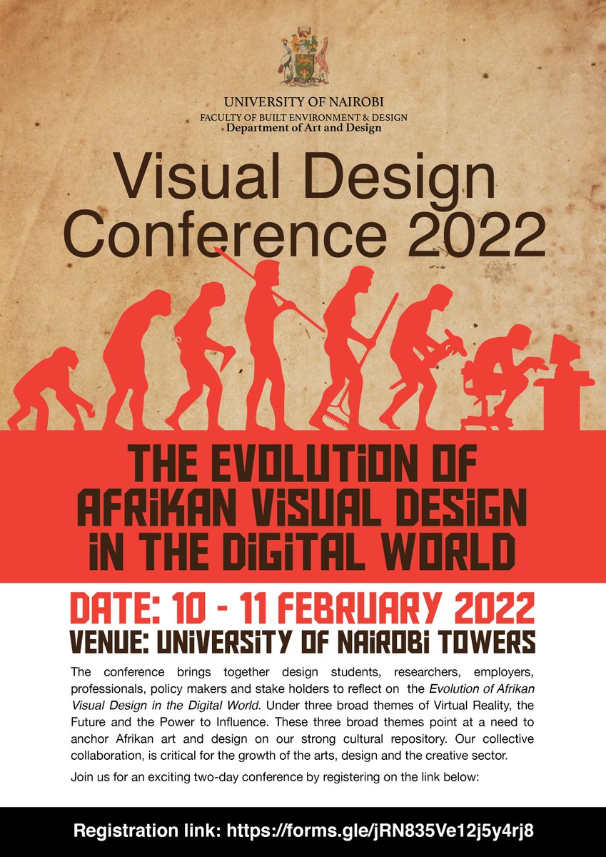 uonbi's tweet photo. The Visual Design Conference 2022 thematic focus:
1. Is Virtual Reality, Gaming and Animation the future of Afrikan Visual Design?
2. The Future of Visual Design and Storytelling in Afrika
3. Visual Design and its Power to Influence in the Digital Age #Afrikavisualdesign https://t.co/0iIARIJJvm