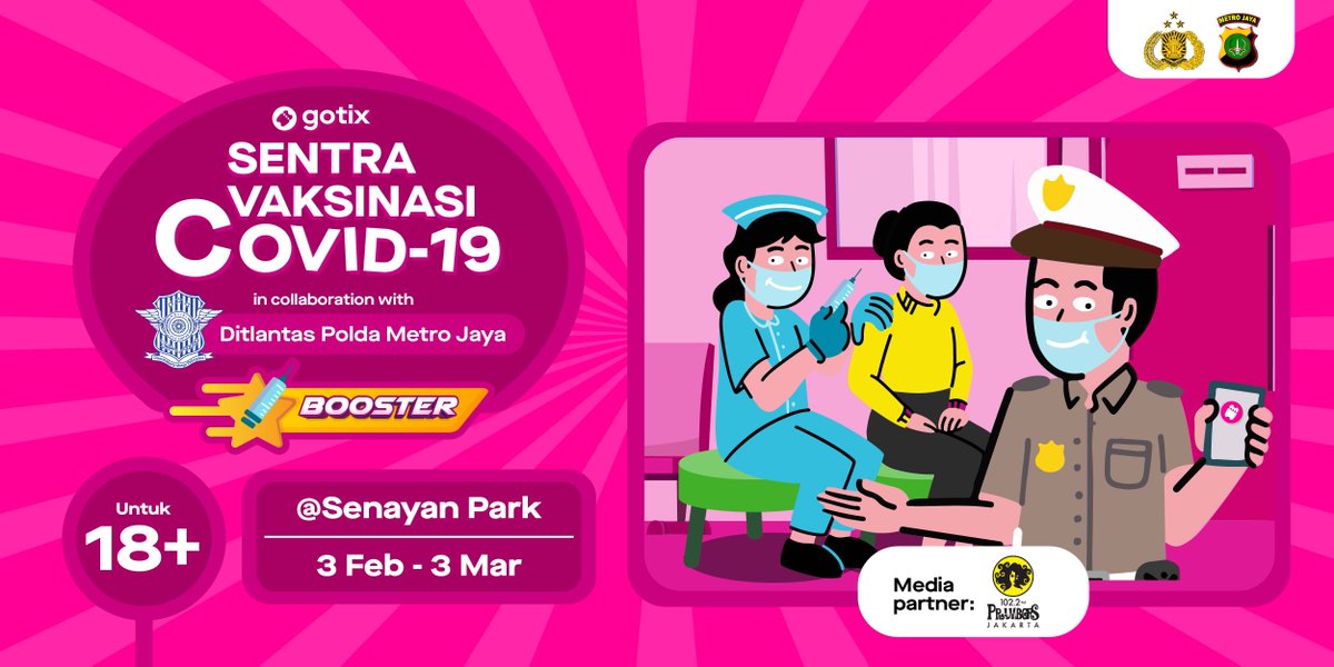 Prambors's tweet photo. GoTix Sentra Vaksinasi Booster bersama @tmcpoldametro berlangsung di @senayan.park, Jakarta pada tanggal 3 Februari-3 Maret 2022.
Langsung klik link ini https://t.co/y0jkXyrxLW
#GOgetyourTIX #GoFunwithGoTix #VaksinCOVID19 #VaksinBooster #VaksinKetiga #VaksinCovidBooster https://t.co/CV9pSXdtph