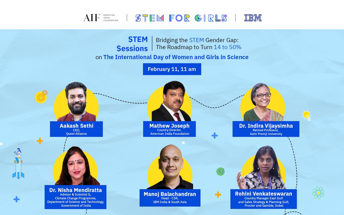 1 day to go! This #InternationalDayforWomenandGirlsinScience, join us for #STEMSessions! Our eminent panelists will share experiences, learnings &amp; reflections on the progress to reduce gender gap in #STEM. Register here: eventbrite.com/e/celebrating-… <a href="/ibm_in/">IBM India</a> <a href="/questalliance/">Quest Alliance</a> #STEMgirls