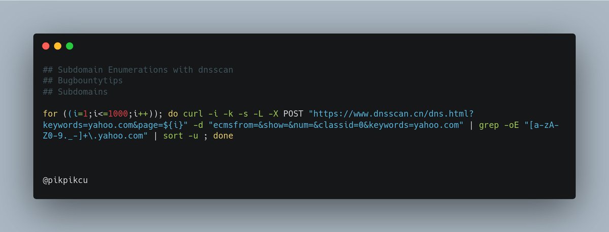 Subdomain Enumerations with https://t.co/HaUNoFSMVj command: for ((i=1;i