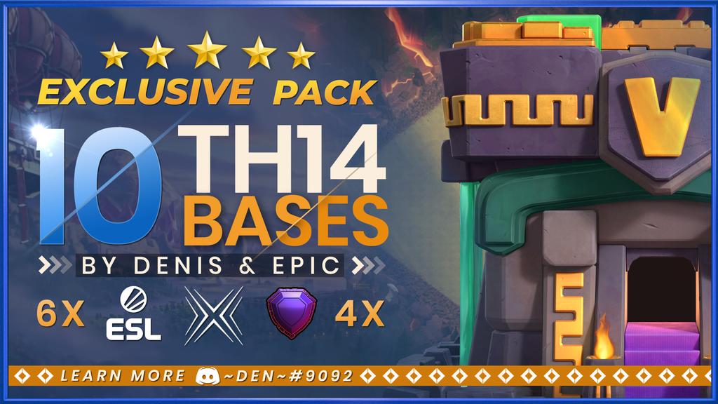 Den9094's tweet image. Hey there👋
@epicbbuilder and I decided to make an announcement of our first pack of bases for 14 TH. All bases are checked by the current meta and have excellent defenses.
The price of the pack is $ 25 for 10 customers.