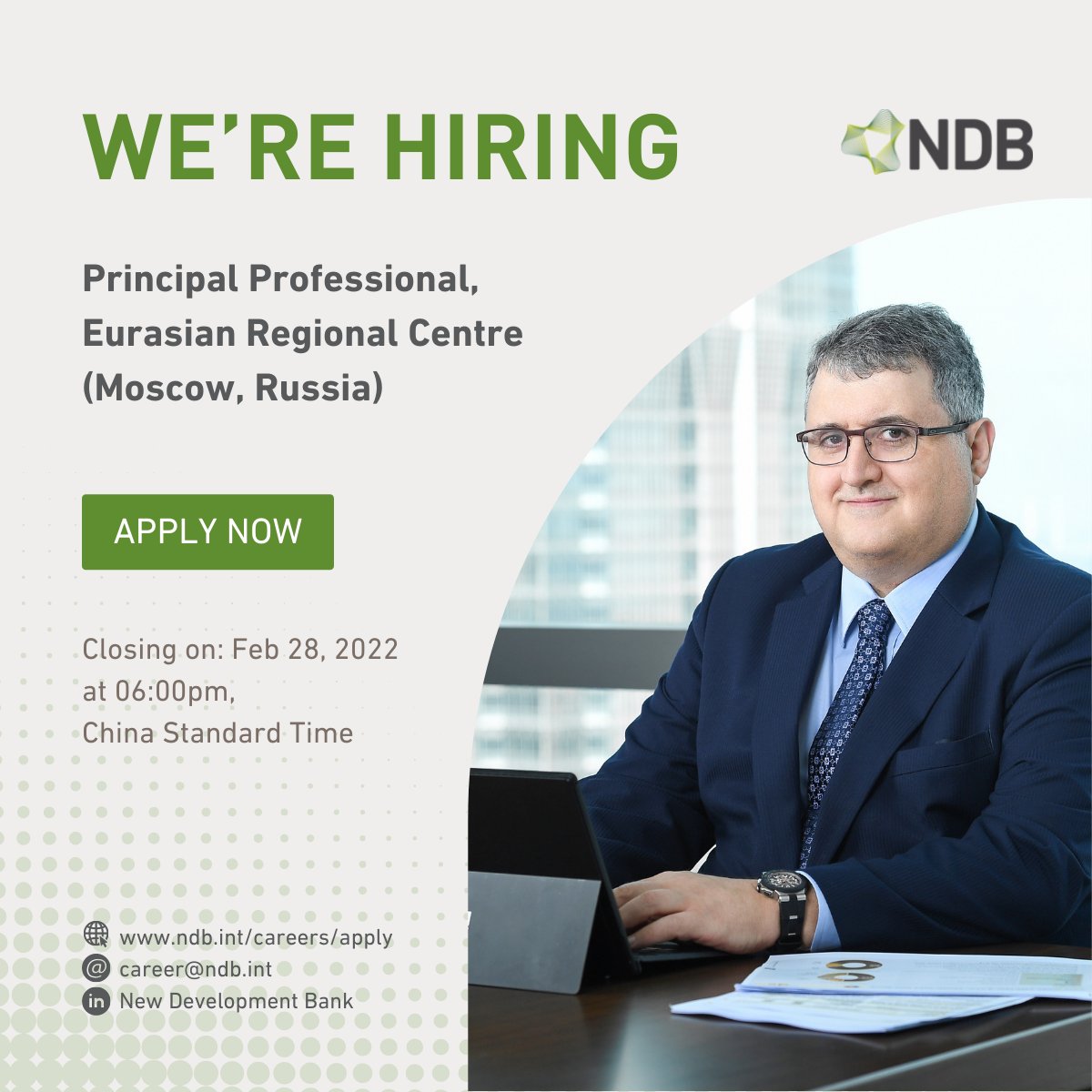 NDB_int's tweet photo. NDB Vacancy: Principal Professional, Eurasian Regional Centre (Closing on: Feb 28, 2022 at 06:00pm, China Standard Time) https://t.co/vZ8itjtWtf
#NDB #recruitment #WorkatNDB https://t.co/o2udFitowE