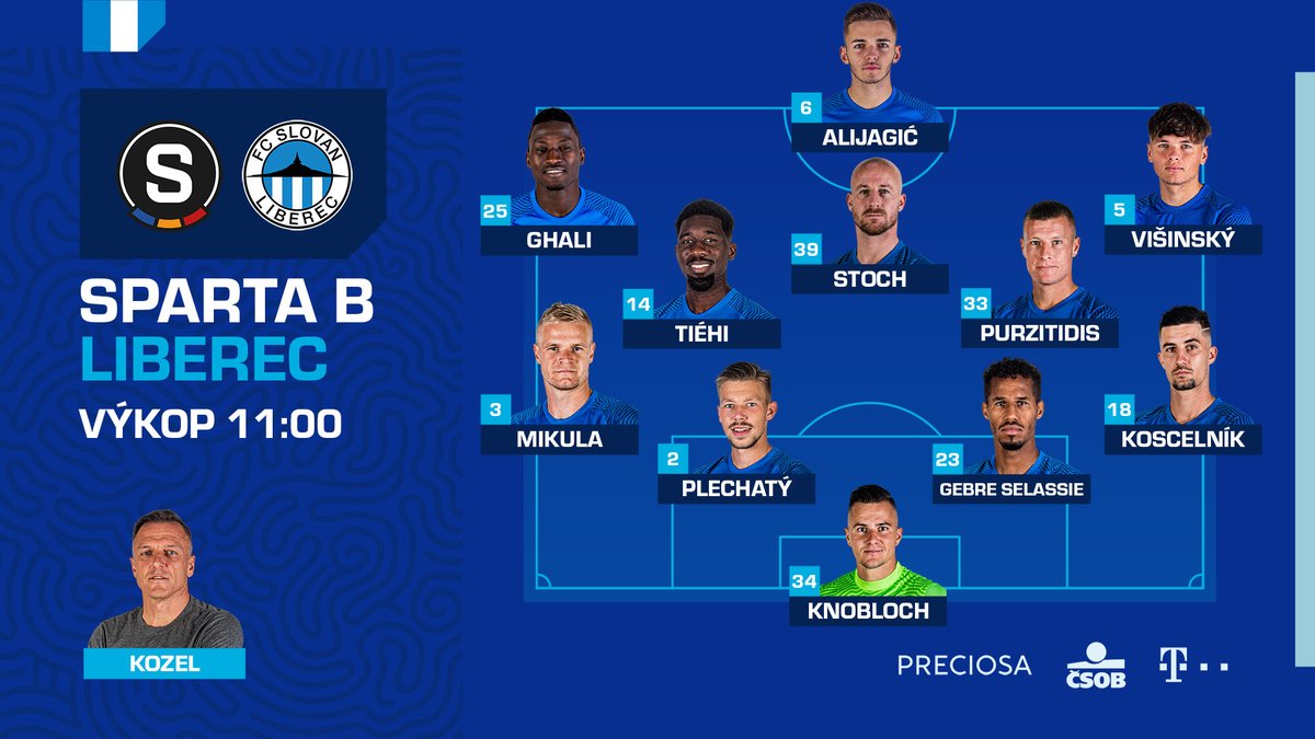 FCSlovanLiberec's tweet photo. Trenér #FCSL Luboš Kozel dnes dá prostor v základní sestavě všem třem nováčkům:
5⃣ @denis_visinsky
6⃣ @denisalijagic8
2⃣5⃣ @AhmadAbubakarG8
#SPALIB https://t.co/uMeoi3Xjia