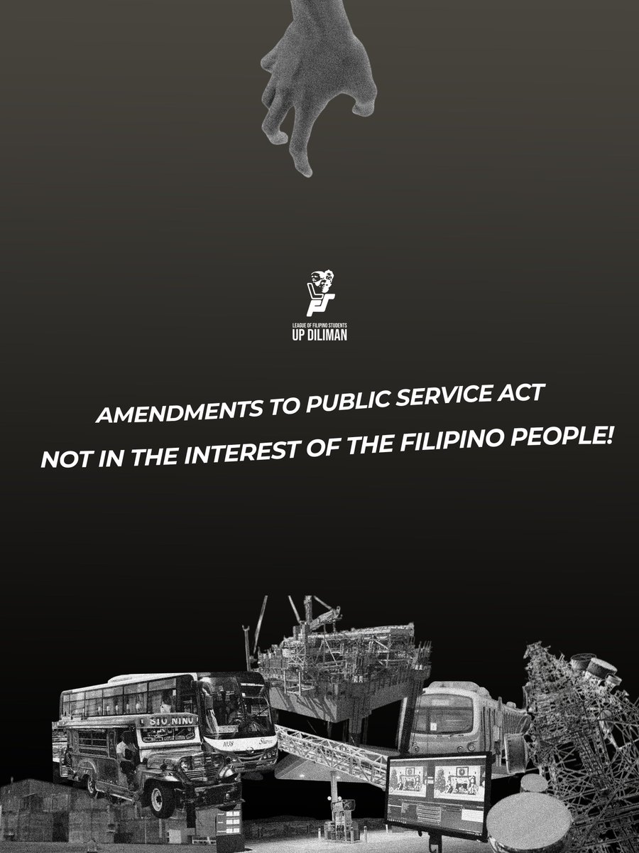 lfsupdiliman's tweet photo. AMENDMENTS TO PUBLIC SERVICE ACT NOT IN THE INTEREST OF THE FILIPINO PEOPLE!

The League of Filipino Students - UP Diliman strongly condemns the amendment of the Public Service Act and further liberalization of our economy.

READ: https://t.co/i2rrt2g2e7 https://t.co/XYoSKkompH