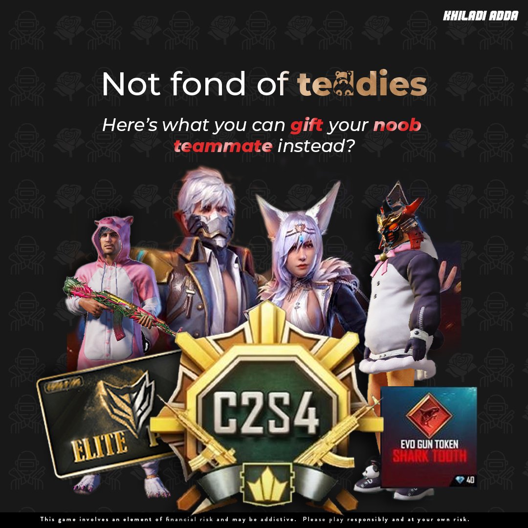 KhiladiADDA's tweet image. What would you like us to include in our next GIVEAWAY🥳🎁

#teddyday🐻 #elitepass #royalpass #noobplayer #bgmiindia🇮🇳