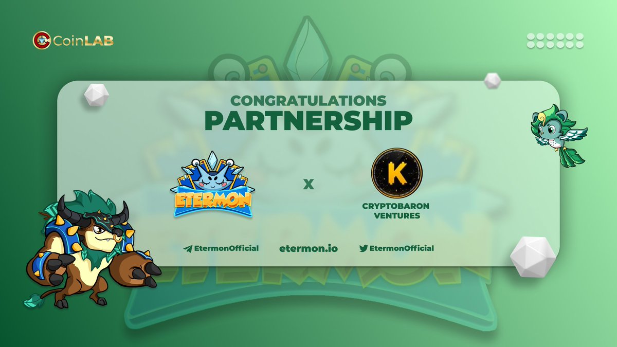 Dewis05's tweet photo. Congratulations on your partnership: #Etermon and #Cryptobaron Ventures

The collaboration between Etermon and Cryptobaron Ventures aims to give #Etermon a competitive advantage by leveraging this organization's strong financial resources and investment experience 🌈🎉

#CoinLAB https://t.co/KdaYMiv2MG