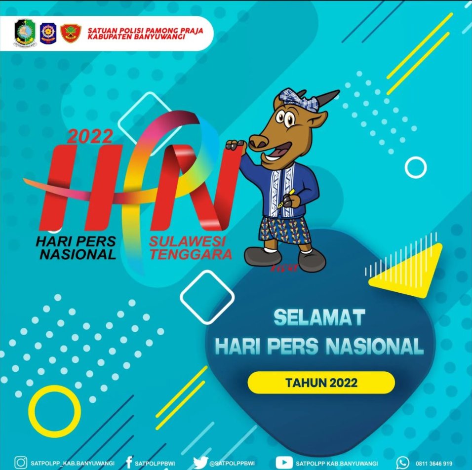 satpolppbwi's tweet photo. Satuan Polisi Pmong Praja Kabupaten Banyuwangi mengucapkan Selamat Hari Pers Nasional Tahun 2022.

@ipukfdani 
@sugirah_bwi 
@wawanyadmadi 
@BanyuwangiKab 
@ditpolpp_linmas https://t.co/AlQz0mZTYD