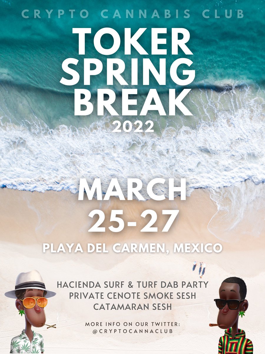 CryptoCannaClub's tweet image. TOKER SPRING BREAK 2022 🧵

- 80 spots available 
- Raffle winners will receive entry to all 3 events
- Transportation to and from the airport are included. Transportation to each event also included
- Raffle entry ends Feb. 15th
- more info 👇