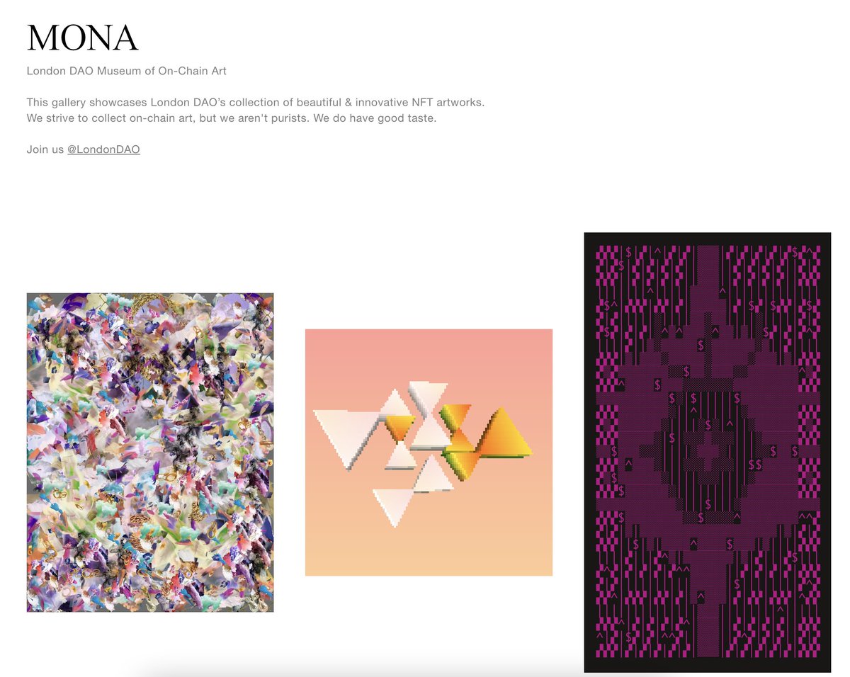 LondonDAO's tweet image. We heard ya'll were talking about @SpectraArt_NFT's creation of the first fully on-chain 3D rendering engine in solidity? You know we had to get one for the @LondonDAO Museum of On-Chain Art: gallery.so/MONA @SpectraArt_NFT 🔻🔺🔶💥 #onchain