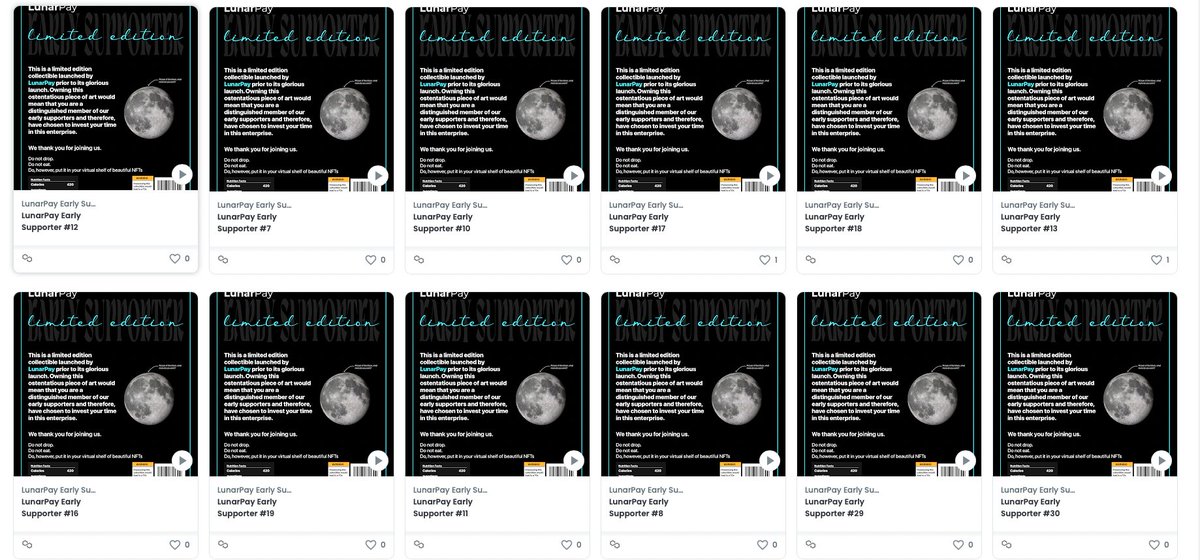 @paylunar early supporter NFTs minted😉

Watch out for airdrops on your wallet!