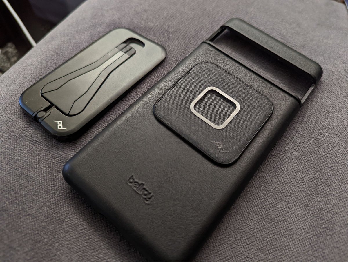 erstech's tweet photo. @peakdesignltd I cut away the leather on a Pixel 6 Pro case to allow the universal adapter to stick on bare plastic and be more flush. I've already ordered new packable totes and raw cubes but now I am most excited about the last sentence from a case email 👀 https://t.co/QPLllMTAg7