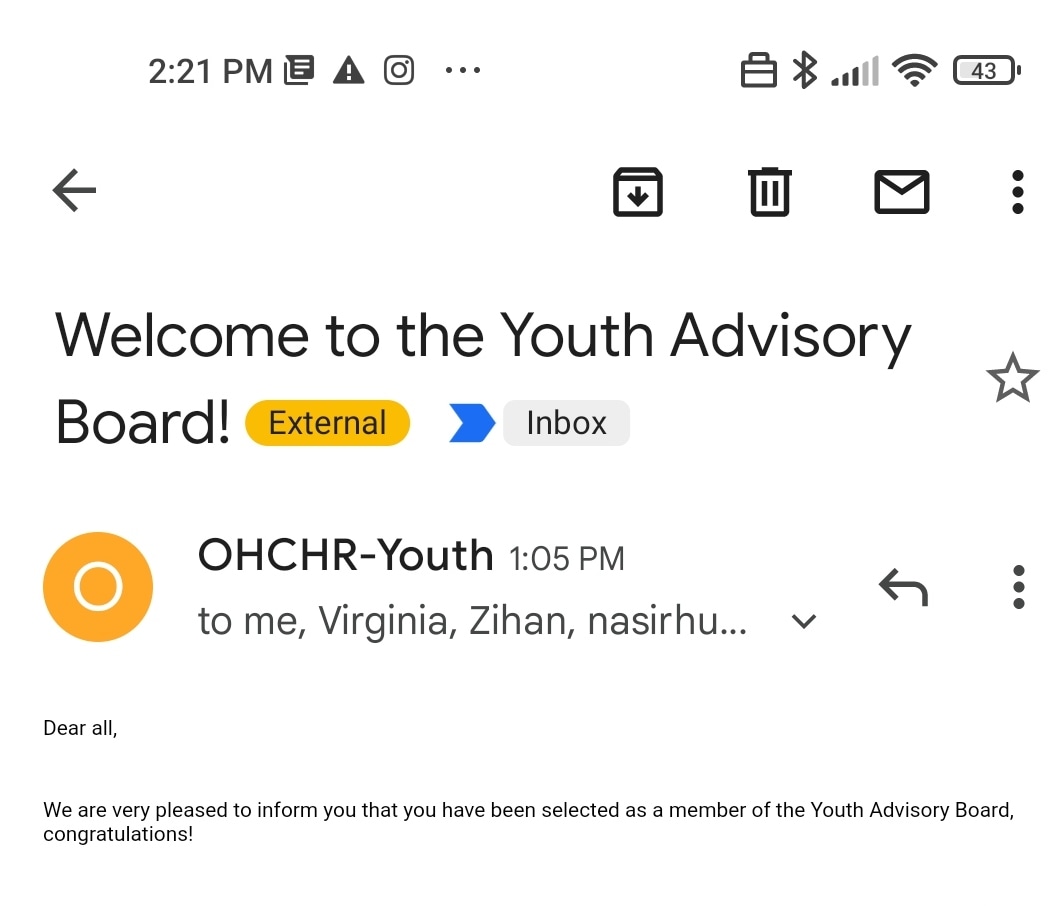 🇺🇳#SDG16 Honored to join the UN OHCHR Youth Advisory Board! 🕊️✊

🌎 10 Young people from all over the world to join efforts with the UN Office of the High Commissioner of Human Rights to champion HR Education for all hand in hand with youth. #EscazuAhora 🍃✊