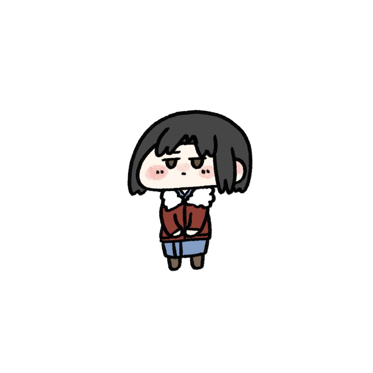 ryougi shiki 1girl solo chibi black hair red jacket white background simple background  illustration images