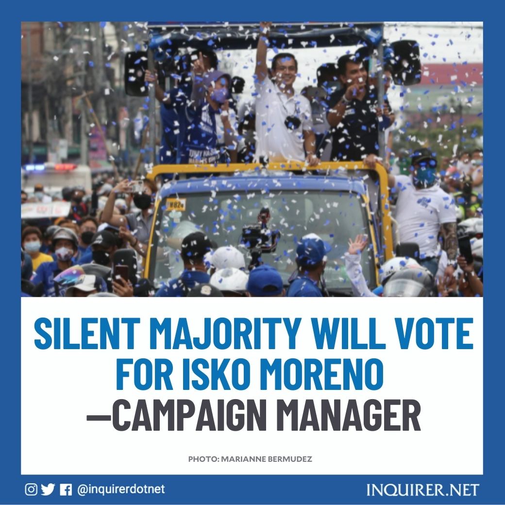 inquirerdotnet's tweet photo. Campaign manager Lito Banayo said “silent majority will gravitate towards Isko Moreno” and not Vice President Leni Robredo because the message of the latter “has been centered on targeting her political enemies.”

Read: https://t.co/M06Fn7wXSn https://t.co/MuoPSWhv3A