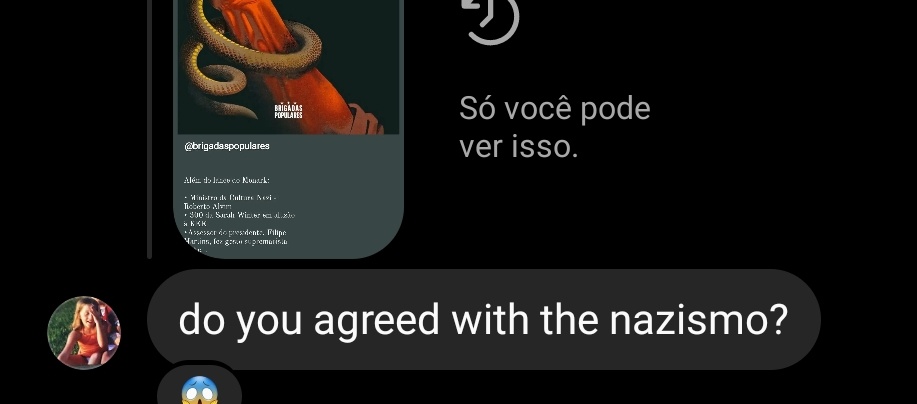 R_Free_Thinker's tweet image. Uma gringa viu meu story e achou que eu fosse nazista 👍🏻
