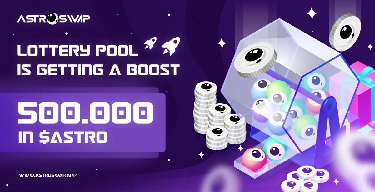 AstroSwapApp's tweet photo. 🚀 We are blasting off with the #AstroSwap lottery! We are fueling up even more by injecting 500,000 $ASTRO !

🔥 Grab your tokens and match your numbers because this next round will be MASSIVE! Ready!? 👇

🎰 Lottery: https://t.co/BBQwUKD0nU

📄 Article: https://t.co/ZkRQ4CJ8df https://t.co/vBYuJOF4Sk
