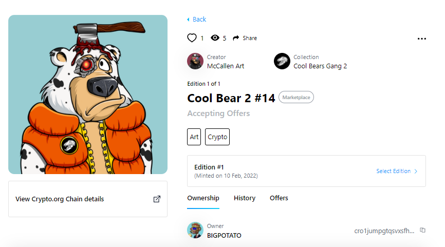 holeesheeeeet's tweet photo. Cool Bear 2 #14 has been adopted by @B1GPOTATO Thank you!
#coolbears #cro #cronos #crofam #fftb #NFT #NFTs #CronosChain #LoadedLions #crofamily #PsychoKitties #NFTCommunity https://t.co/qBF7ZlXIEx