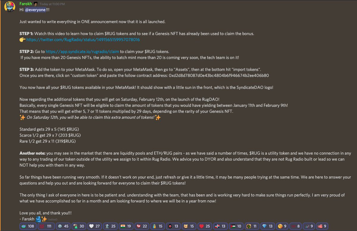 RugRadio's tweet photo. Here is our latest announcement for the people who are not on Discord! Will add the steps in the thread below! 👇 https://t.co/nxKQIj5AWc