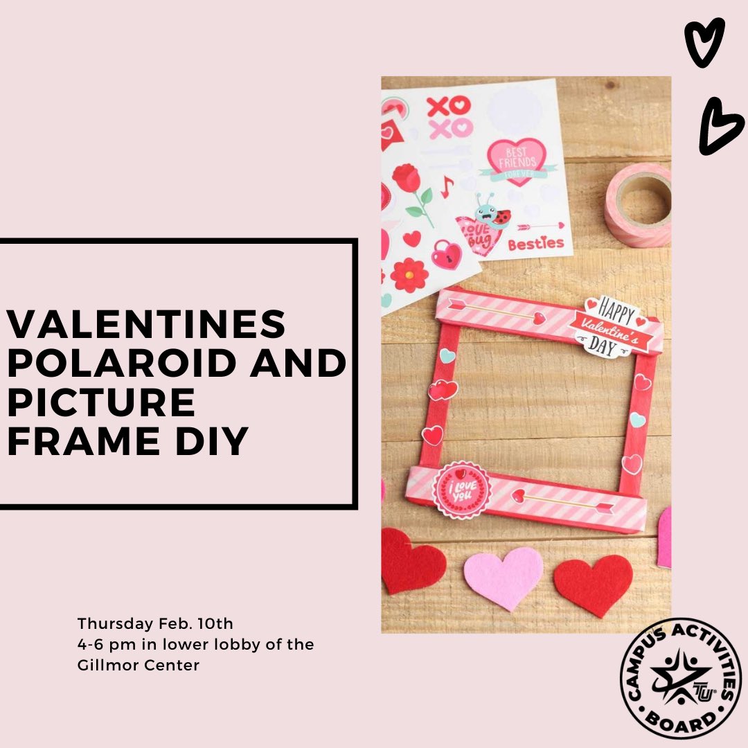 Join us tomorrow for a special DIY project for Valentine’s Day. We will be crafting mini picture frames for Polaroid photos. The DIY will be in the Lower Lobby of the Gillmor Center from 4-6.