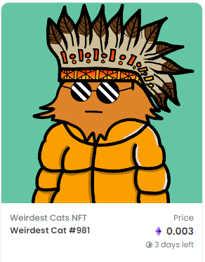 WeirdestCatsNFT's tweet photo. You cool? 😹
Adopt Weirdest Cats NFT #981 now
✅Price: 0.003 $ETH on polygon
✅No Gas fee

https://t.co/6YAvQ8ZDdj

#NFT #NFTCommumity #NFTs #NFTCommunity #nftart #NFTdrop #opensea #OpenSeaNFT https://t.co/vTLiQtyztE