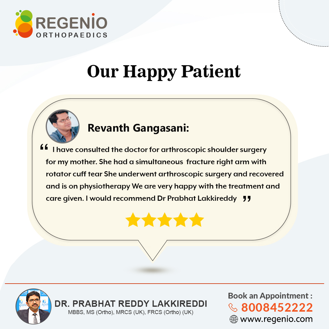 We are pleased to provide you with the experience we promised. Thank you for trusting us. See what our patient  has to say-
#patientreview #patienttestimonial #patient #patientfeedback #feedback #regenio #drparabhatlakkireddi #orthopedicspecialist #hyderabad #orthopedicsurgeon