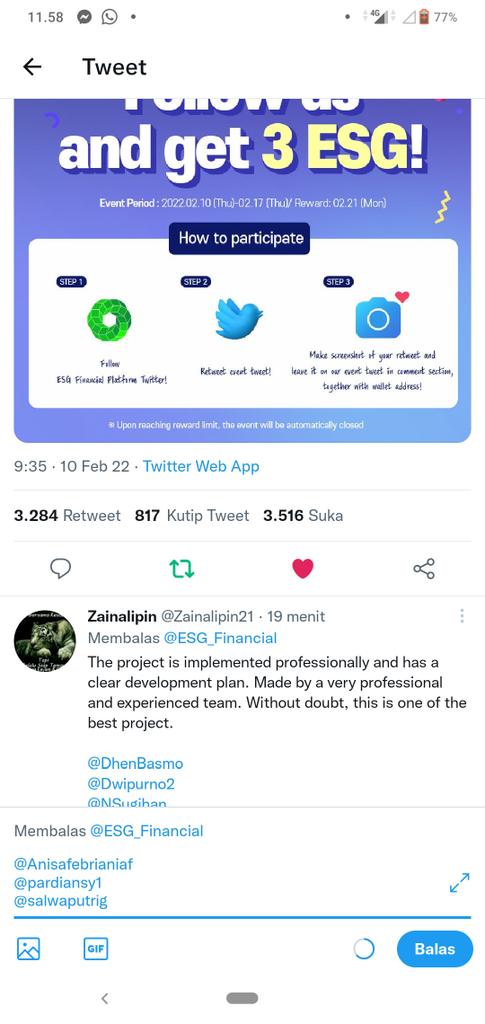 hallohanss's tweet photo. @ESG_Financial Best project ever , I am very happy to be participating in this project. I hope this project will gain more popularity in the future. 

@Anisafebrianiaf 
@pardiansy1 
@salwaputrig 

0x3B419812f1304b66a4da44514aB0b71D90c58482 https://t.co/xfXDOwIf8D