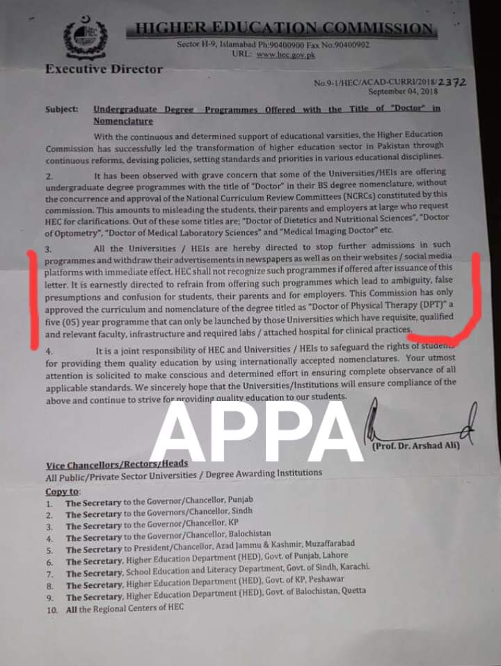 DrAMPT1's tweet photo. #ExcludePhysiotherapistsFromAHPC 
@bahramand_tangi @sikandarmandhro @HumayunMohmand @SanaJamali10 @RubinaKhalid1 @roghani2004 @SardarSenator @JamMehtabDahar @SenDrAbdulKarim @drzarqa @Khalidaateeb90 @FawziaArshadPTI @nhsrcofficial @SenatePakistan @APPAOfficial1 @DrAsjadPT https://t.co/1pfdQh7Ztv