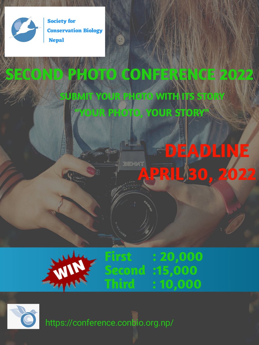 SCBNepal's tweet photo. Following the success of our first photo conference, SCB Nepal is thrilled to announce its second photo conference on May 22 marking World Biodiversity Day. 
"Photo Conference 2022"
"Your photo, your story"

Send your photo and its abstract to photoconference.conbio@gmail.com https://t.co/FRwnsjKWTc