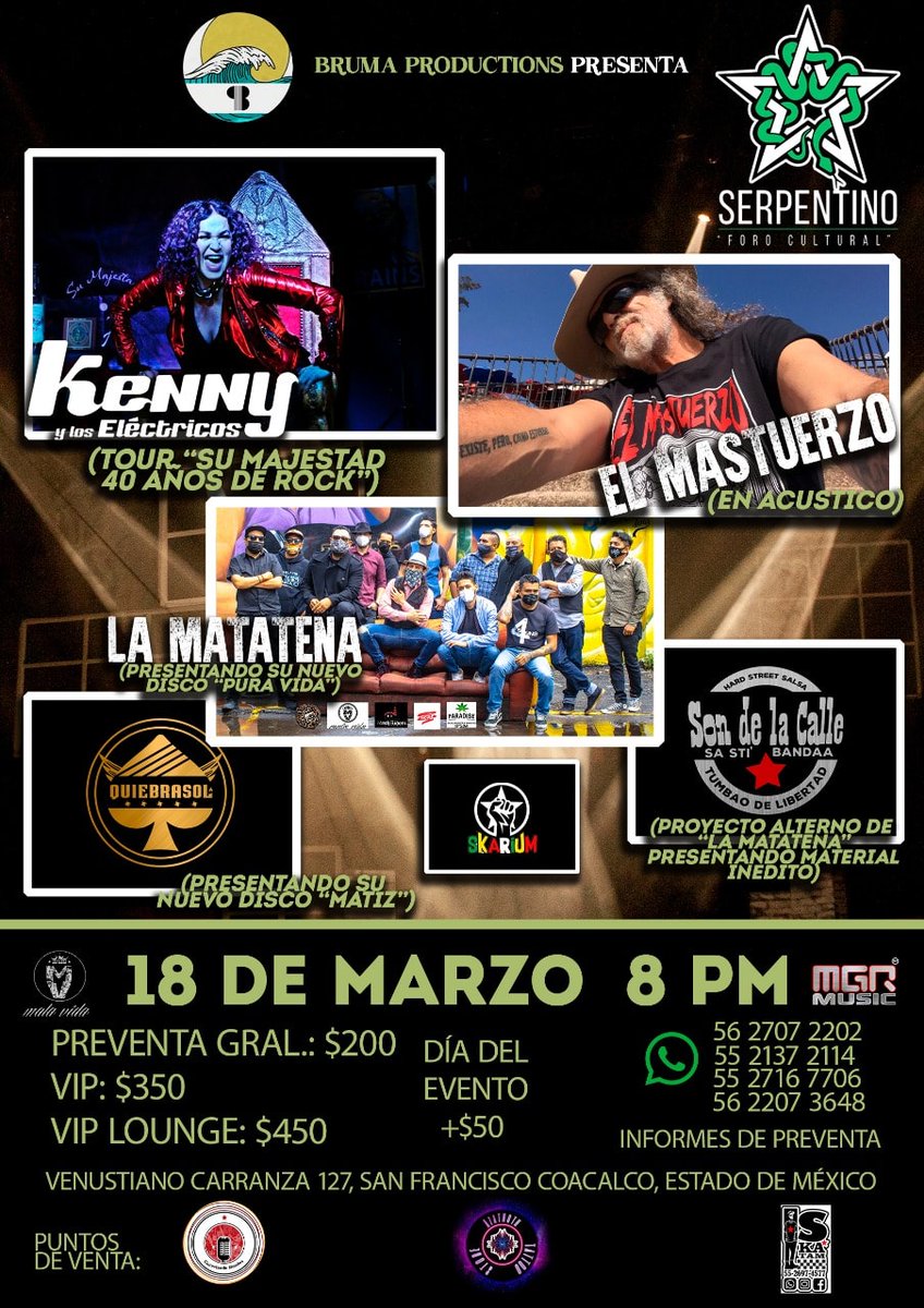 LAMATATENA's tweet photo. Buenas #noches bandita, tenemos pases #dobles en la compra de #boletos para ver este 18 #marzo en foro #Serpentino en #Coacalco @kennyelectricos @Mastuerzo2011 @LAMATATENA solo sigue la #dinamica #rockmexicano #skamexicano @mv_malavida https://t.co/mv3kKGy0N0