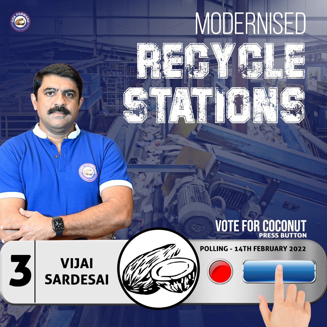 Goaforwardparty's tweet photo. People’s Manifesto
Modern Recycle Stations- Collection of segregated garbage, its temporary storage, &amp; transportation to the Solid Waste Management Plant will be done in a smooth &amp; hygienic manner.
#chalyafuddem 
#LetsDoMore
#VoteFor @VijaiSardesai
#PeoplesChoice
#VoteForCoconut https://t.co/flhwABtmig