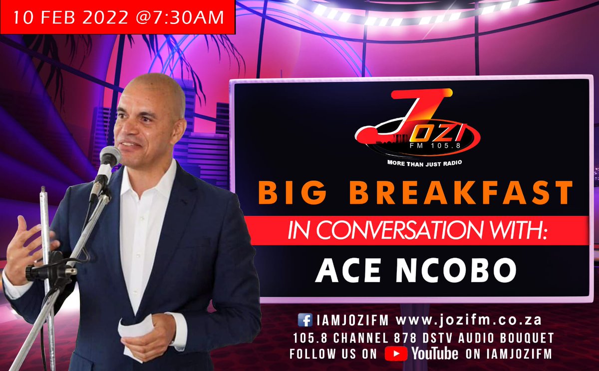 We have the legendary @AceNcobo on the Big Breakfast Show @fm_jozi with @PelepeleComedy and @lungilemmasondo #VukaUlalele @jozifm 07h30