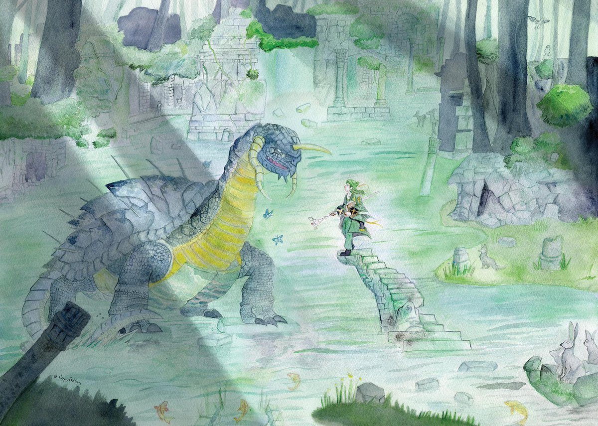 NorthPaints's tweet photo. My full piece for @RainbowEmblem ! Leftovers sales are happening right now! I was so honoured to be a part of this zine, here is Linhardt and Indech at Lake Teutates. #fireemblem #FireEmblemThreeHouses https://t.co/nC8uAKJgDK