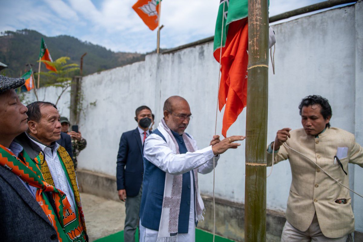NBirenSingh's tweet photo. I had the opportunity to address the people of Saikul constituency today and highlighted some of the major achievements of the BJP-led Govt in Manipur, especially in the hill districts.

In this upcoming election, the people will no longer be threatened by any militant groups. https://t.co/oIUC2FpuC4
