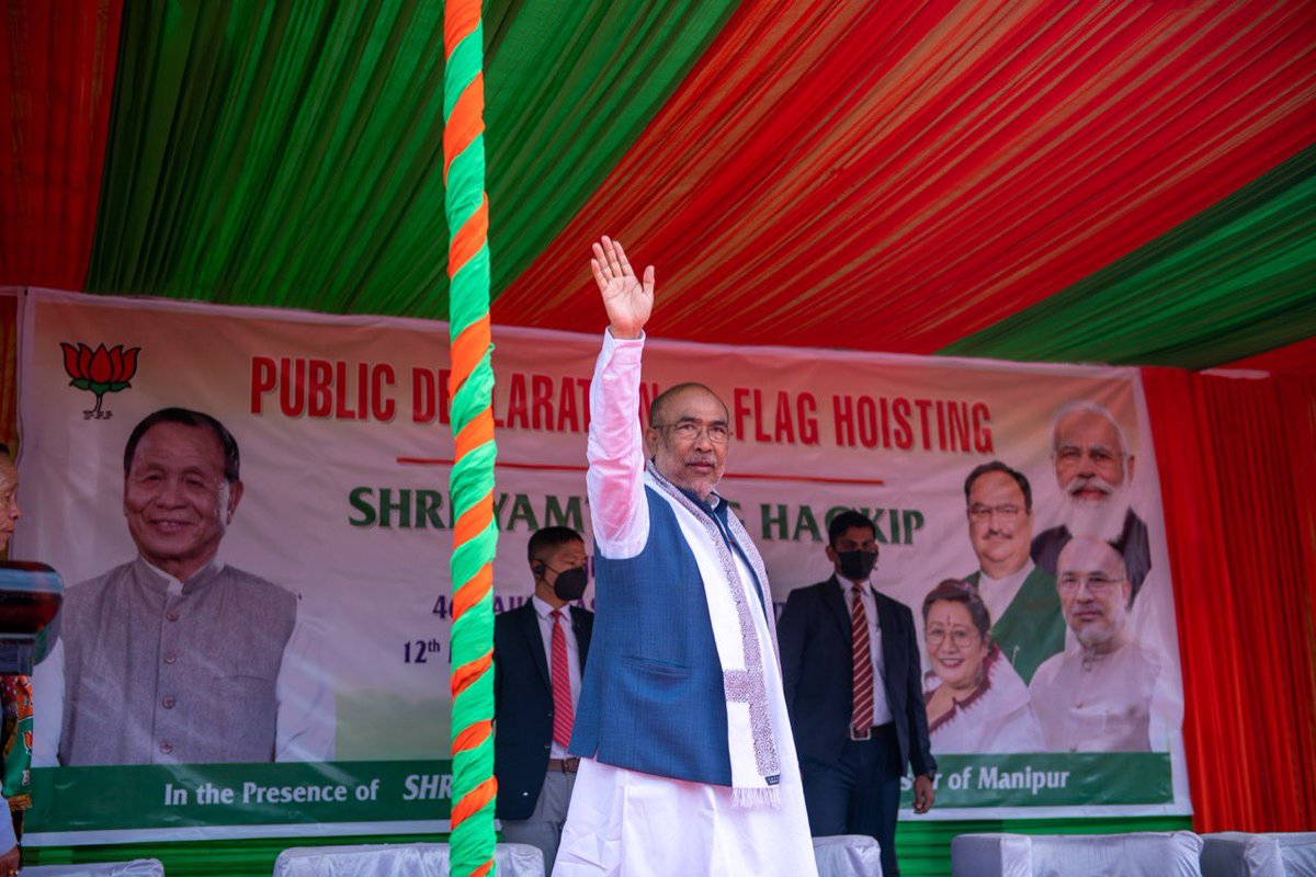 NBirenSingh's tweet photo. I had the opportunity to address the people of Saikul constituency today and highlighted some of the major achievements of the BJP-led Govt in Manipur, especially in the hill districts.

In this upcoming election, the people will no longer be threatened by any militant groups. https://t.co/oIUC2FpuC4