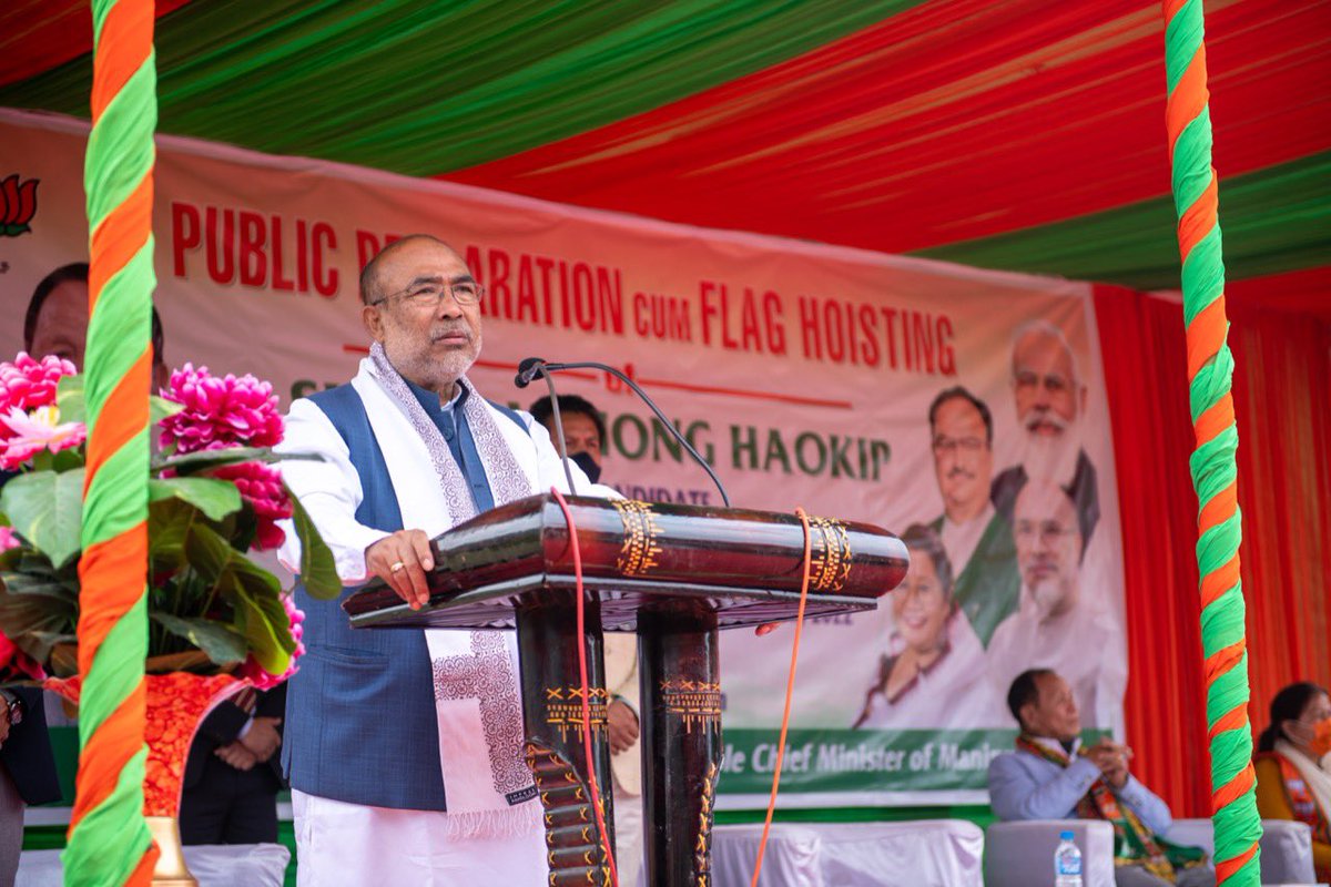 NBirenSingh's tweet photo. I had the opportunity to address the people of Saikul constituency today and highlighted some of the major achievements of the BJP-led Govt in Manipur, especially in the hill districts.

In this upcoming election, the people will no longer be threatened by any militant groups. https://t.co/oIUC2FpuC4