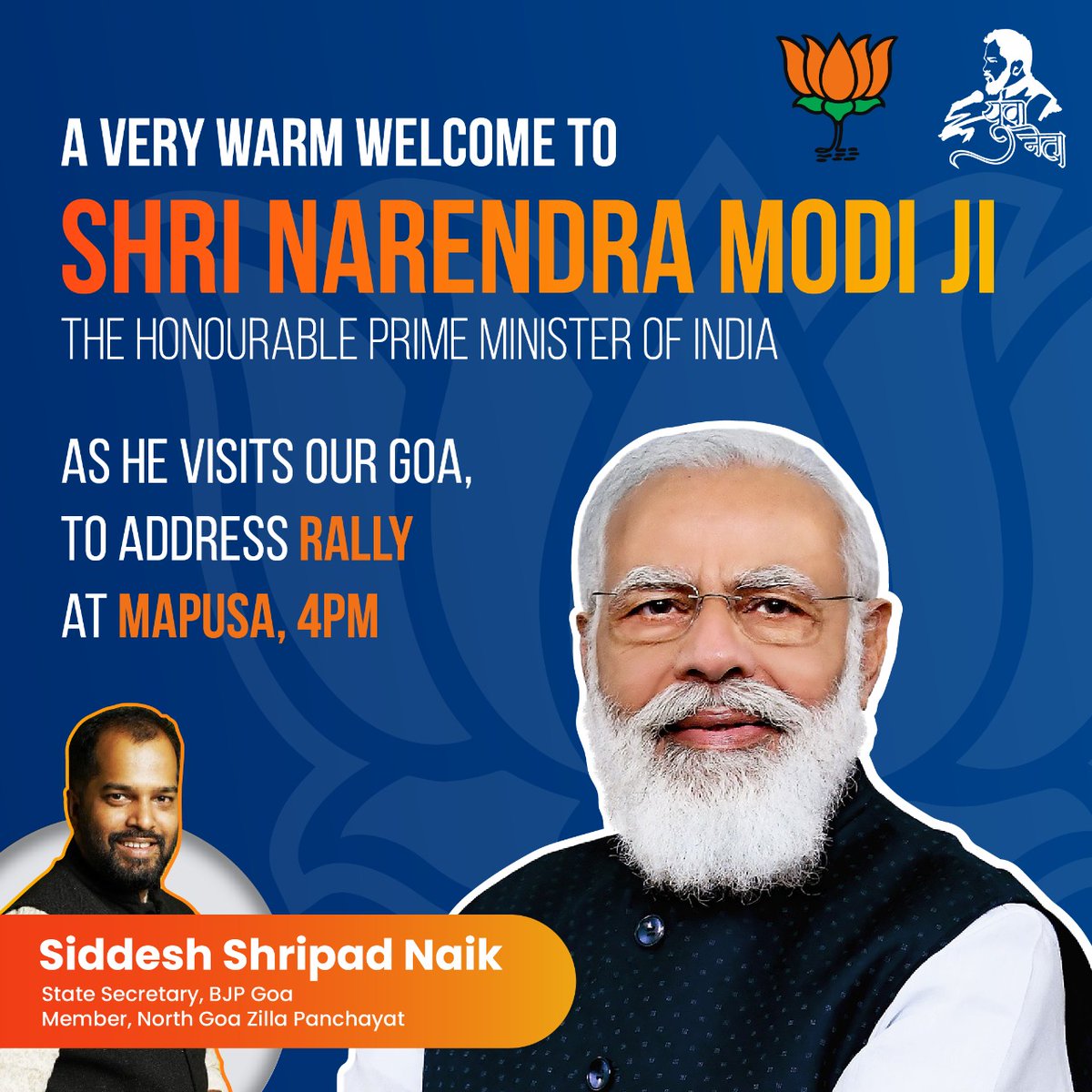 siddeshnaik's tweet photo. A very warm welcome to our honourable PM Shri @narendramodi as he visits our state to attend the rally in Mapusa today.
#pmmodi #visitsgoa #pmrally #mapusagoa #pmgisitsgoa #bjp4goa https://t.co/gGgxjhUQ18