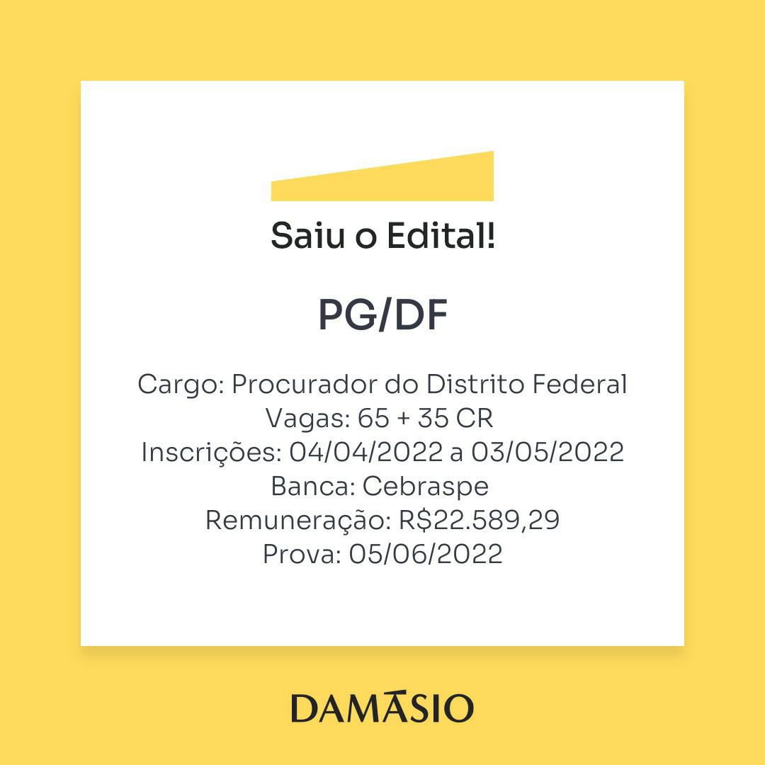 damasiotaubate's tweet image. 🚨Saiu edital! PG/DF 🚨

Confira o resumo na postagem.

#damasiotabate #PGDF #concursopublico #edital