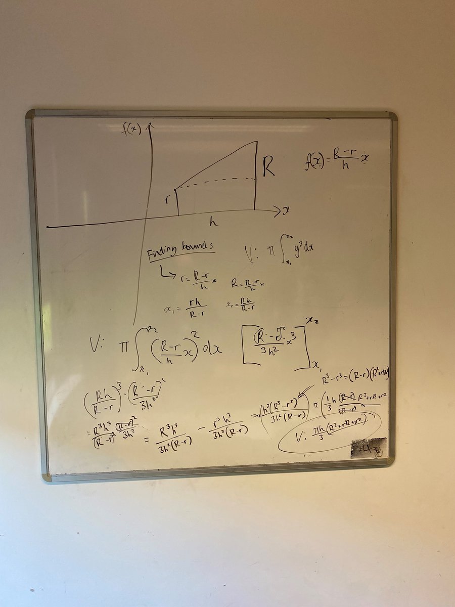 Lower Sixth Further Maths: deriving the volume of a frustum using integration.