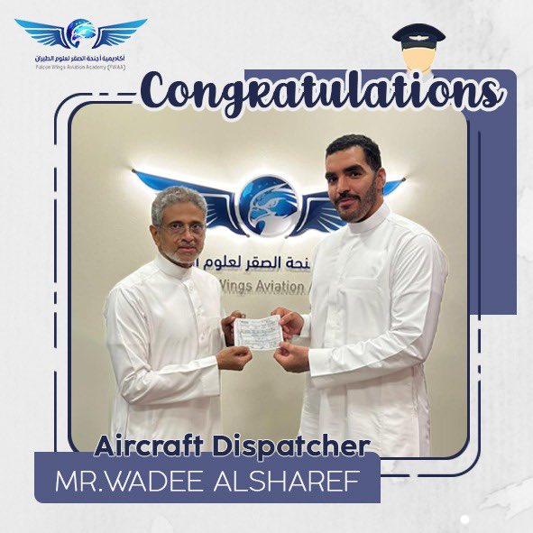 FWAA_KSA's tweet photo. Congratulations for aircraft #dispatcher mr. Wadee @wadeea25689362 https://t.co/GwnpcxnLyM